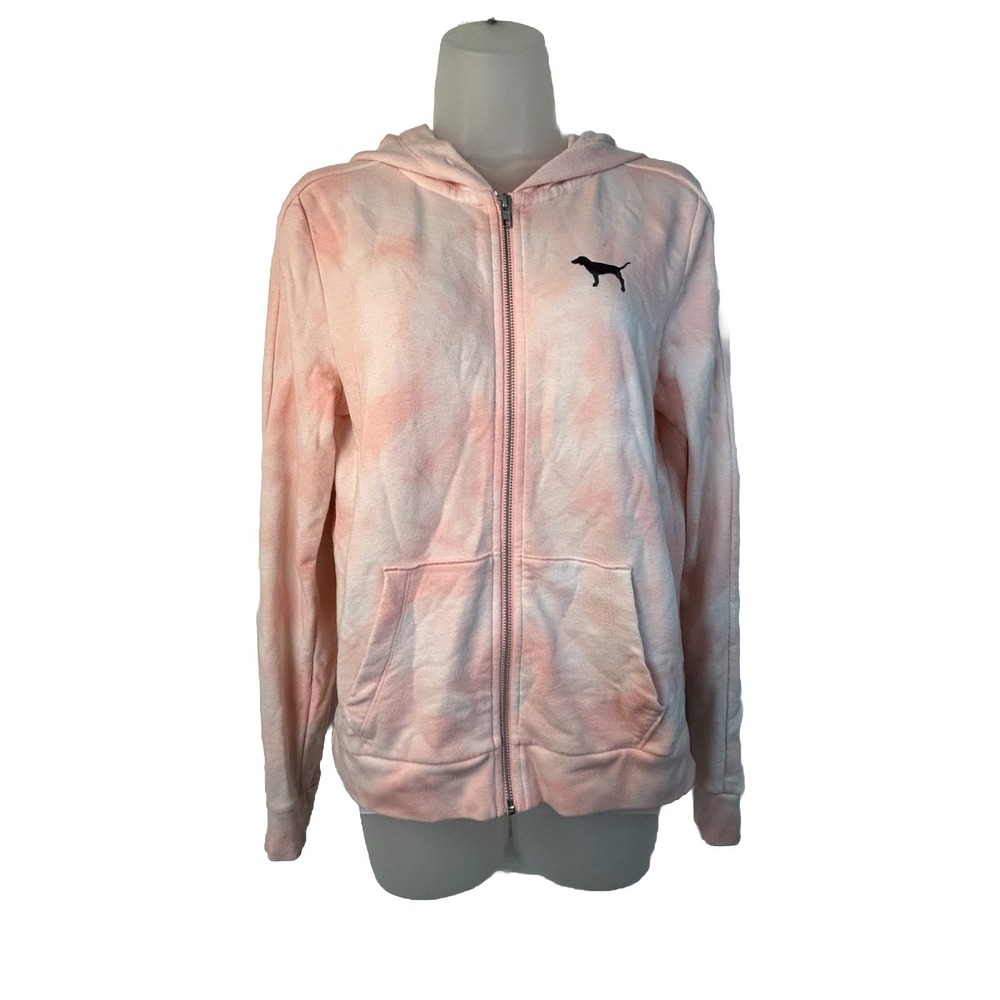 Victoria's Secret Pink Hoodie Women's‎ Small Pink Tie Dye Cotton Full-Zip